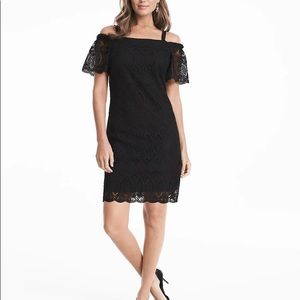 WHBM OFF THE SHOULDER BLACK LACE SHIFT DRESS